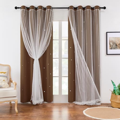 Image of XiDi Blackout Curtains for Bedroom Windows - Unicorn Pattern, 63 in x 34 in, 2 Panels, Brown