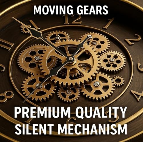 Image of Large Size 35 cms Rotating Moving Gears Wall Clock Industrial Steampunk Real Moving Gear Designer Wall Clock for Living Room Home Decor Office Wooden Look Plastic Round 14 Inch (Brown)