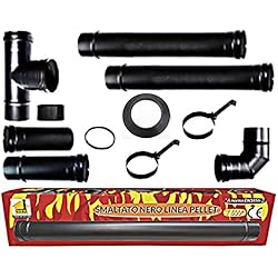 Tubos del Kit estufa de pellets 80 mm. tubo de acero negro esmaltado resistente 600 ° CE Hecho en Italia chimenea porcelana.