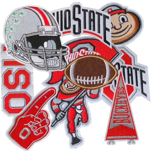 JEFUZH 9PCS Ohio Iron on Patches, Football Patches for Jeans, T-Shirts, Backpacks, Hats and More(Ohio-1)