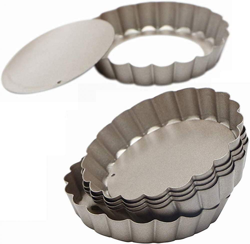 Paquete de 6 mini moldes antiadherentes para tartas, con parte inferior suelta, mini moldes para tartas, quiche, moldes redondos estriados para tartas, 4 pulgadas, 6 unidades