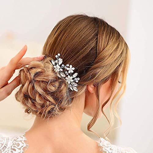 Jakawin Bride Wedding Pearl Hair Pins Flower Hair Piece Rhinestone Bridal Hair Accessories For Women Hp065 (Silver) #TOP3