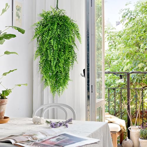 Waipfaru 4Pcs Fake Hanging Plants Artificial Ferns for Outdoors，Fake Ferns UV Resistant Plastic Fake Plants for Indoor Wall Porch Wedding Party Holiday Decor - Thumbnail 2