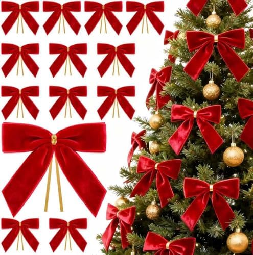 SLEEPHEAD® 24 Pcs Red Small Velvet Christmas Bows for Christmas Tree ...