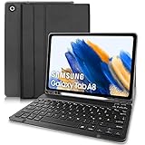 Tastatur Hülle Kompatibel mit Samsung Galaxy Tab A8 10.5 2021 SM-X200 SM-X205,Deutsche QWERTZ Tastatur Magnetische Kabelloser Bluetooth Abnehmbare Tastatur PU Schutzhülle, Schwarz
