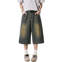 Mens Wide Leg Vintage Denim Shorts with Elastic Waistband Y2K Harajuku Fashion Loose Baggy Grunge Denim Bottoms