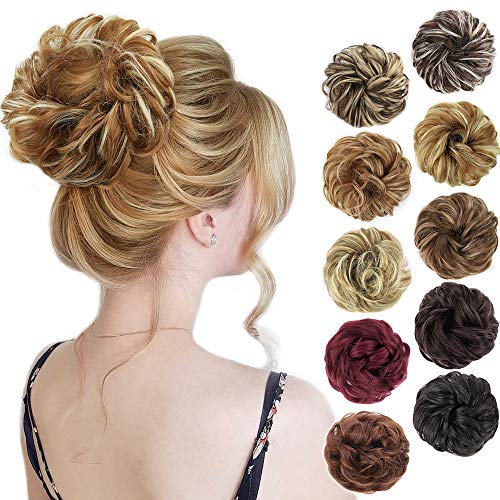 MORICA 1PCS Messy Hair Bun Hair Scrunchies Extension Curly Wavy Messy Synthetic Chignon for Women Updo Hairpiece(Color:27H88#)