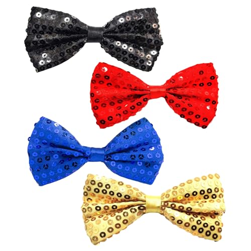 EUPSIIU 4 Piezas Pajarita con Lentejuelas para Hombre, Pre Tie Pajarita Preatada Ajustable Fiesta Banquete Boda Fiesta de Halloween Pajarita de Navidad, Pajarita para Hombre Disfraz Disco (4PCS)