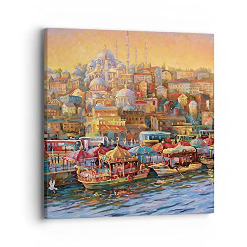 Moderne Impression sur Toile 40x40cm Image Tableau Decoration Murale Couleurs Ville Turquie Tableaux Decoratifs Muraux Chambre Cuisine Carré Deco Cadre...
