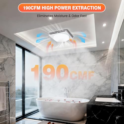 Extractores para Baños 2 en 1 con Luz LED, Ventilador de Extracción Silencioso de 40 W y 190 CFM, 1500 lm, Fácil Instalación, Control Remoto, Certificado UL miniatura 3