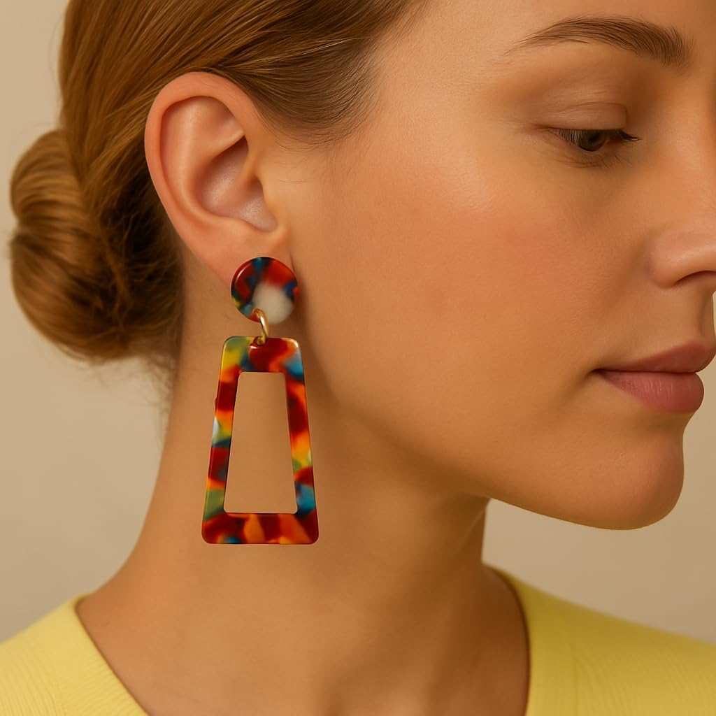 Symvikio Statement Clip On Earrings for Women, Statement Rectangle Geometric Dangle Drop Earring Clips for Non Pierced Jewelry Gifts