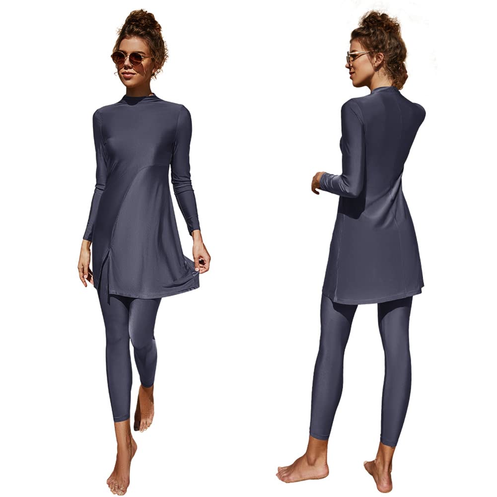Femmes Maillots de Bain Musulmans Islamique Modest Couverture Complète Burkini Manches Longues Haut Pantalon Natation été Tenue de Plage Maillots Rashguards 2 Pièce
