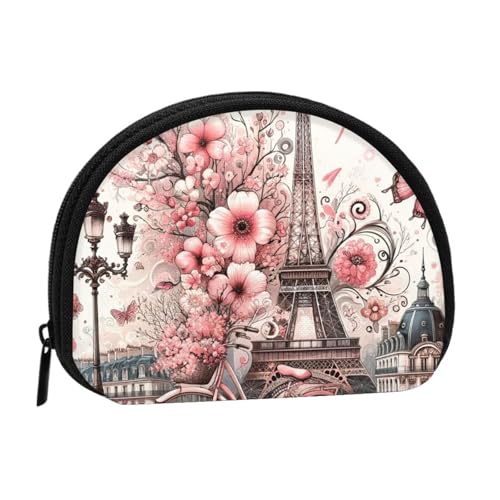 Portable Coin Purse Paris-Eiffel-Tower-Buttefly Mini Zippered Money Pouch Card Holder