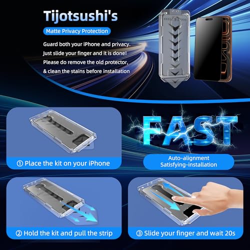 2-Pack Tempered Glass Matte Privacy Screen Protector for iPhone 16 Pro Max, Anti-spy Auto-Dust Removal, Anti-glare High Definition, Full Coverage No Bubble Easy Installation by Tijotsushi - Used condition - Image 2