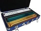 American Mah Jongg Set by White Swan – 166 White Engraved Tiles – 4 x All-in-One Rack/Pushers – Aluminum Case - Blue