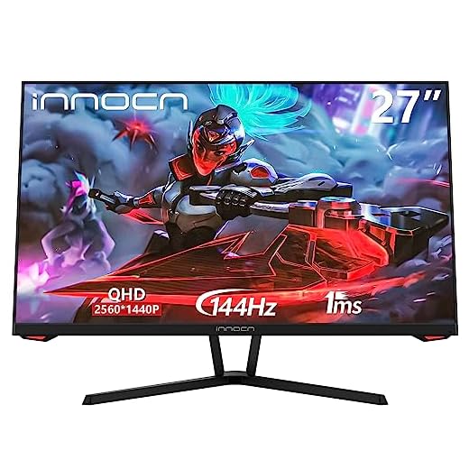 INNOCN 27G1R 27 Inch Gaming Monitor 1440P 144Hz 2K QHD 1ms G-Sync Compatible HDMI DisplayPort Ultra Thin Computer PC Gaming Monitor, 99% sRGB, Eye Care, VESA Mountable, Black