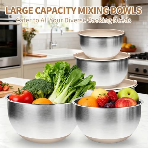 Deedro Premium Mixing Bowls with Airtight Lids Set, 22Pcs Thicker Stainless Steel Mixing Bowl Set, Large Prep Metal Bowls, Non-Slip Silicone Base Nesting Bowls for Kitchen, 1.5/2/3/4/5 QT, Black - Thumbnail 3