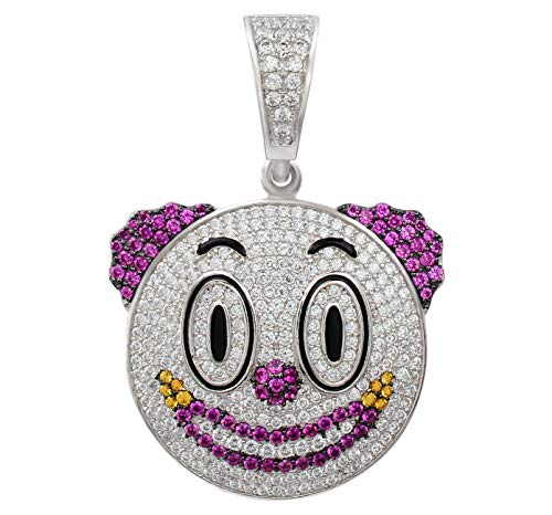HarlemBling Solid 925 Sterling Silver Iced Clown Emoji Pendant - Smile Face Hip Hop