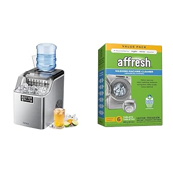 Silonn Countertop Ice Maker, 45lbs Per Day, 24Pcs Ice Cubes in 13 Min & Affresh Washing Machine Cleaner, 6 Month Supply, Cleans Front Load and Top Load Washers, Including HE