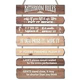 Ovveroche Western Bathroom Rules Bathroom Wall Decor, Wooden Farmhouse Hanging Bathroom Decor Wall Art Funny Bathroom Signs Toilet Guest Bathroom Decorations Brown