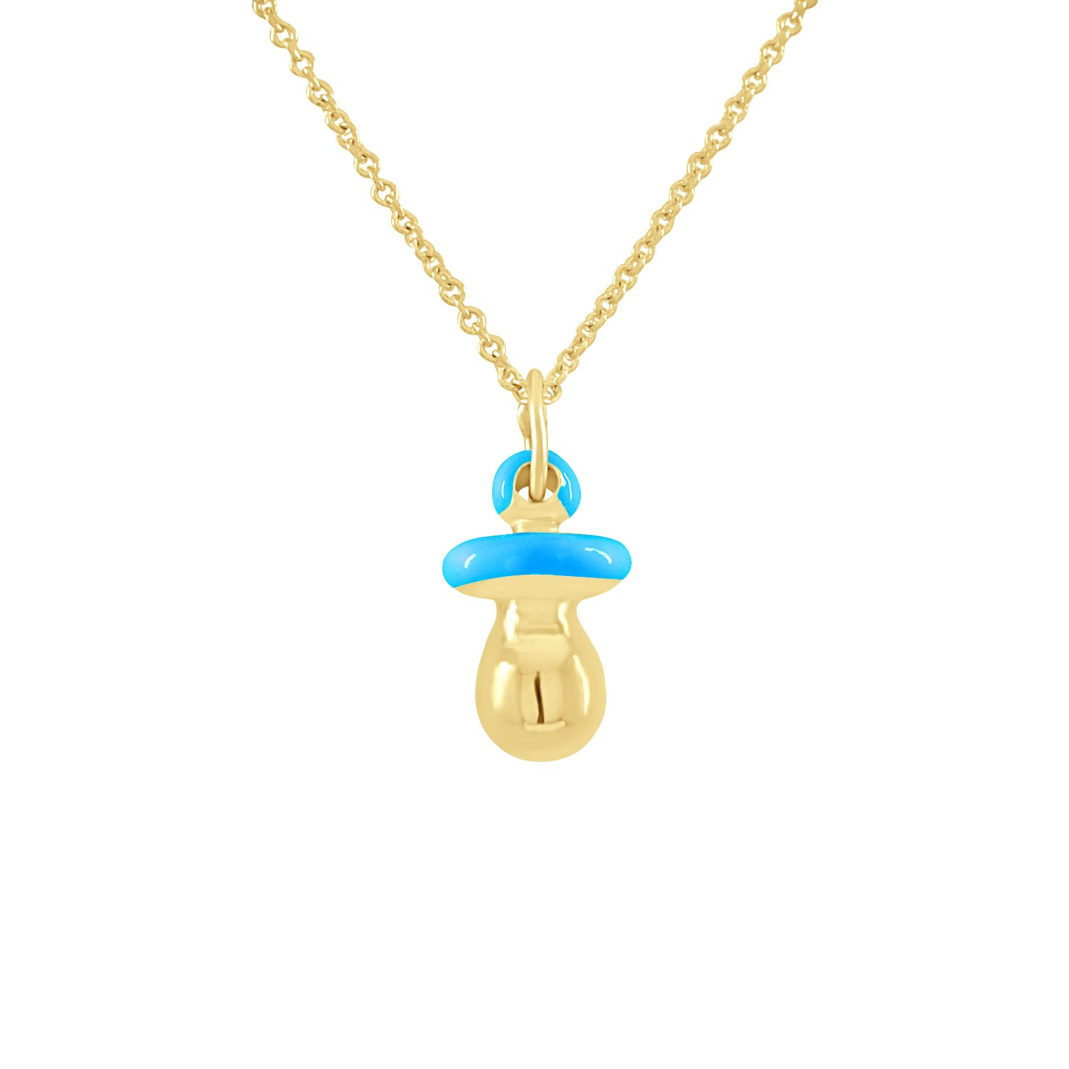 Amours, baci & coccole, ciondolo per bambini con ciuccio blu, oro giallo e smalto blu, 100% anallergico, adatto per bambini dai 2 ai 12 anni, Oro giallo