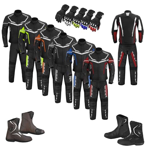 Traje de moto para hombre, conjunto de 4 piezas, chaqueta de moto impermeable, pantalones, guantes y zapatos con protecciones, certificado CE (Verde, 4XL)