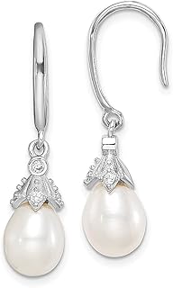 Brincos de prata esterlina 925 branco 8 mm pérola cultivada em água doce zircônia cúbica CZ gota pendente lustre brincos concha de pedra natural joias finas para mulheres presentes para ela, Pérola, Zircônia cúbica Pérola