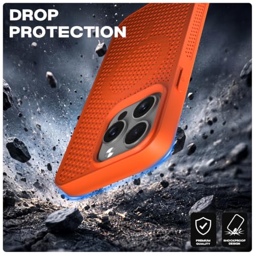 Image of Outlouders Back Cover for iPhone 16 Pro Max | Honeycomb Cooling Design | Silicone Heat Dissipation | Mag-Safe Compatible | Shockproof Camera Protection Bumper Case (Orange Mag-Safe)