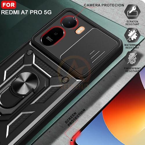 Image of Armor Bumper Back Cover Case for Redmi A7 Pro / C85X 5G | Rotating Camera Cover, Ring Holder & Kickstand | Heavy Duty & 360 Degree Protection Back Cover (Black)