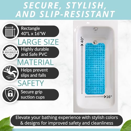 Image of ENKOSI Bath Mat - Large Non Slip Bathtub & Shower Mat - Extra Long 40 X 16 Inch Bathroom Mats for Tub Nonslip Anti Slip Bathmats (40X16 Clear Blue 1-Pack)