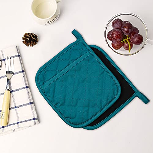 Arcliber Pot Holders,4Pcs Heat Resistant Hot Pads,Non-Slip Rubber Surface Design,Cotton Infill Kitchen Potholders Set,Blue #TOP5