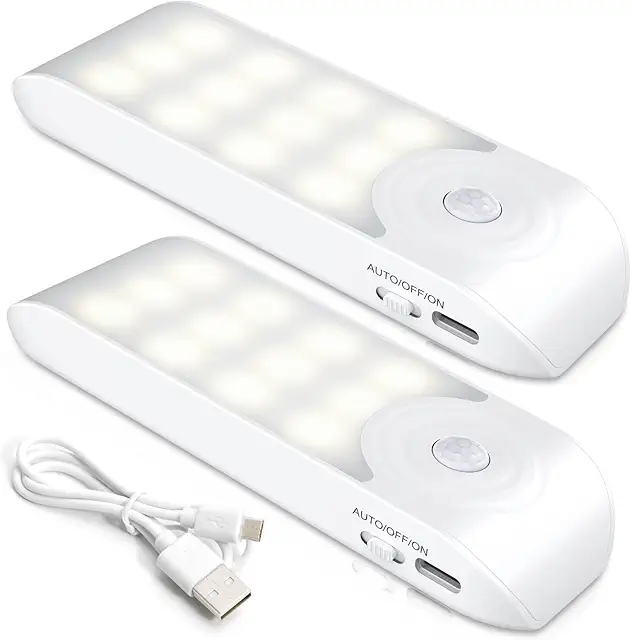 Indoor Motion Sensor Lights [2-Pack] - USB Rechargeable Night Lamps for Closets, Bedrooms