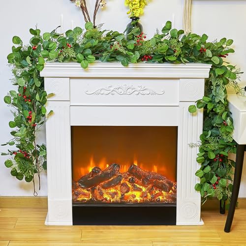 9Ft Eucalyptus Cedar Garland with Red Berries