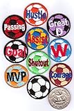 20 Soccer Ball Patches (2 x 10-Packs) Design Variety Each 1.0-inch Iron-on Backing Fully Embroidered