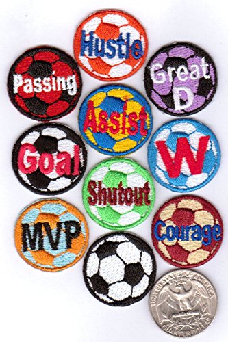 20 Soccer Ball Patches (2 x 10-Packs) Design Variety Each 1.0-inch Iron-on Backing Fully Embroidered