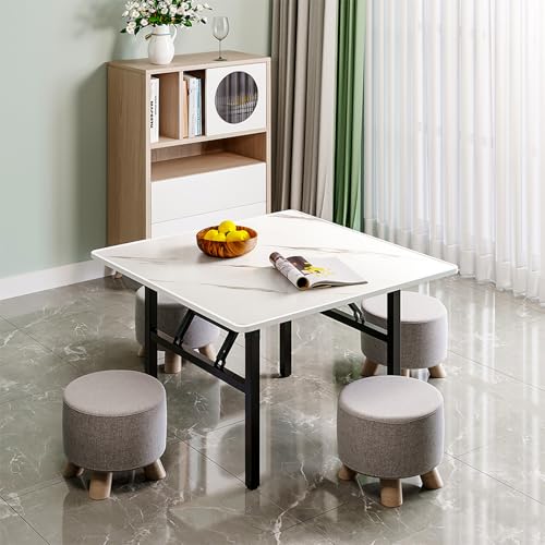Warmiehomy Folding Dining Table Foldable Table Diner Tea Coffee MDF Childrens Kids Table Playroom, White Marble, 80x 80x50cm - Image 8