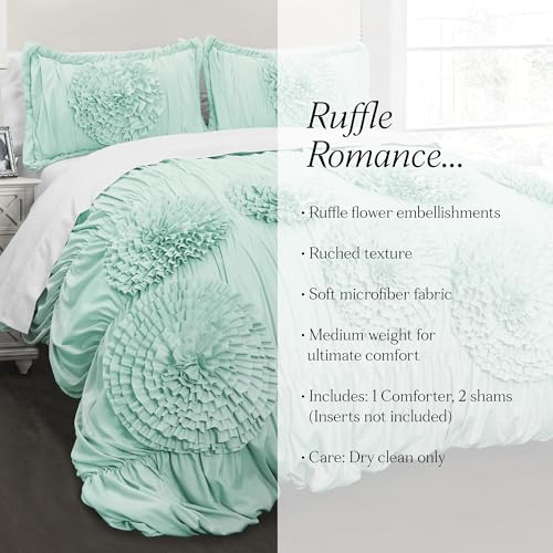 Image of Lush Decor Serena Comforter Set, 3 Piece Set, Full / Queen, Aqua - Cute Comforter - Queen Bedding Set - Blue Comforter Queen Size - Coquette Decor