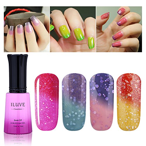 iLuve Long Lasting Soak Off Chameleon Temperature Colour Change Nail Polish with 60 Color Choices | 4 bottle with 12ml UV Gel Polish of Color #54034