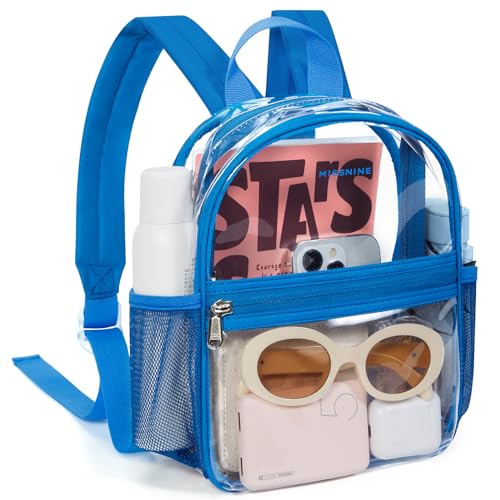 Image of Missnine Mini Clear Backpack for Stadium Events, Small Clear Bag Stadium Approved PVC for Festivals, Concert Sport Events (Classic, Blue-Casual)