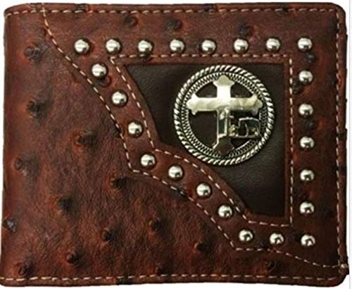 Cross Praying Cowboy Mens Wallet Western Bifold Style W012-30 Ostrich Brown