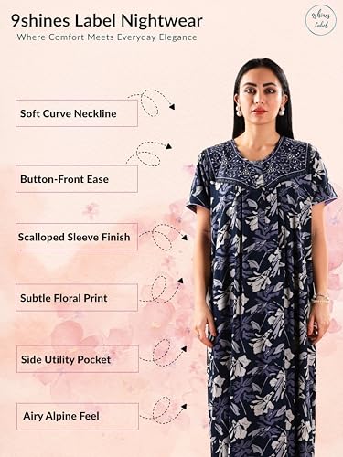 Image of 9shines Label Premium Alpine Maxi Designer Nighty | Floral Print Maxi for Women | Night wear for Women | | Full Length Night Gown for Women | Night Dress for Women Stylish (2467)