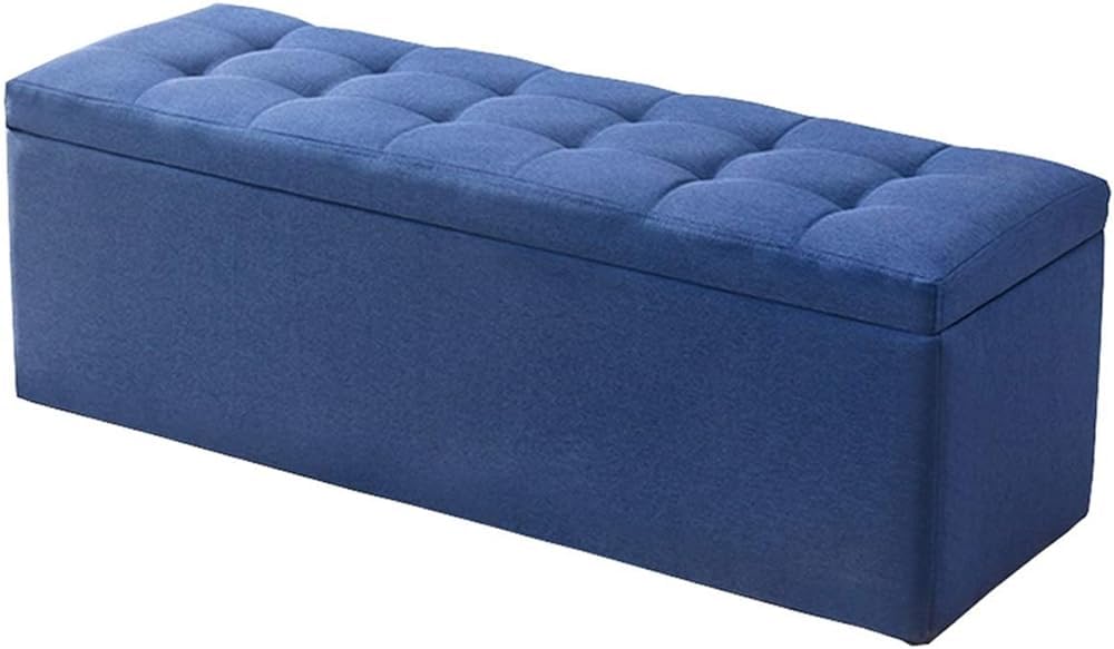 Banc à chaussures bleu pour l'entrée avec rangement et assise rembourrée en tissu