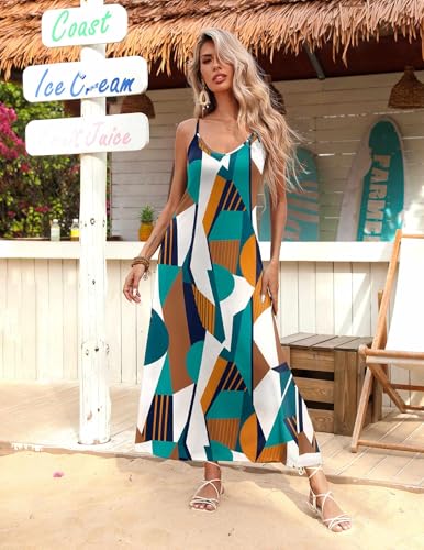 Image of Zeagoo Womens Summer Maxi Dress Spaghetti Strap Casual Printed Dress Boho Floral Beach Sundress,