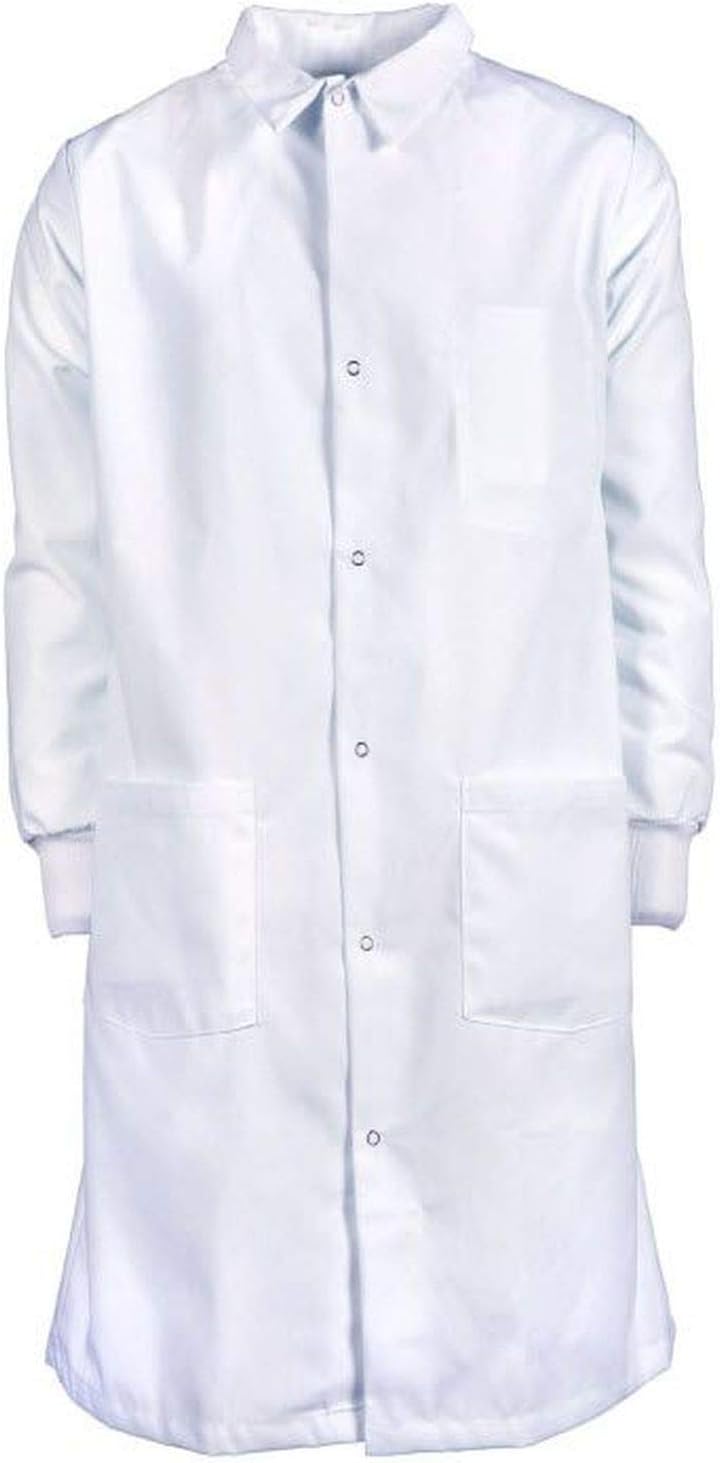 100% Spun Polyester Gripper Snap 3-Pocket Knit Cuff Lab Coat