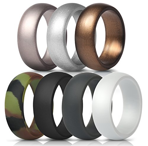 ThunderFit Silicone Rings, 7 Pack Wedding Bands for Men - 8.7 mm Wide