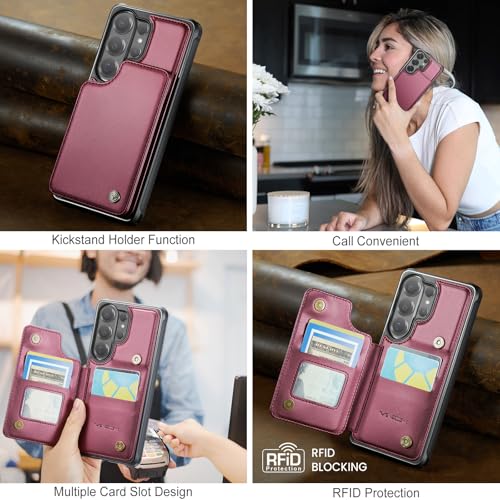 Vinich for Samsung Galaxy S26 Ultra Wallet Case with Card Holder, RFID Blocking Credit Slots Kickstand Shockproof Phone Cover for Women Men, Wine Red by Vinich - Image 6