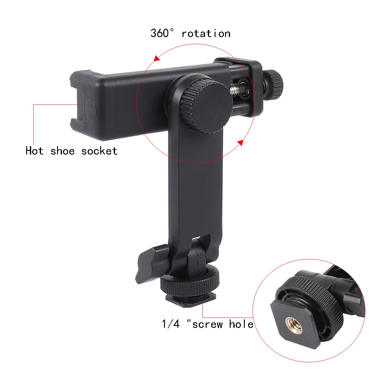 Multifunctional Universal Cell Phone Tripod Mount Adapter 360 Rotation Camera Hot Shoe Phone Holder Compatible with Canon Nikon Sony DSLR