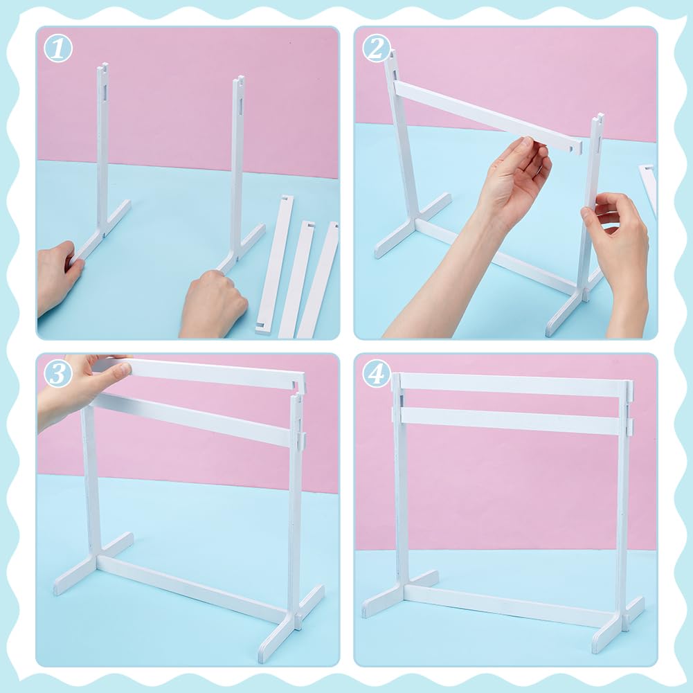 UNICRAFTALE High Mini Dolls Garment Rack with 15Pcs Wooden Clothes Hanger Small Dolls Clothes Rack White Mini Doll Closet Doll Clothes Storage Dollhouse Furniture for Dollhouse Cat and Puppy 30cm - Image 4