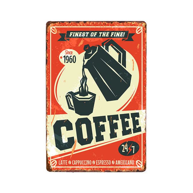 ABCDEFG - 4 letreros de metal para café, cafeterías, cafeterías, bares, pub, pósteres decorativos divertidos, retro, decoración de pared para el hogar, la cocina y el jardín
