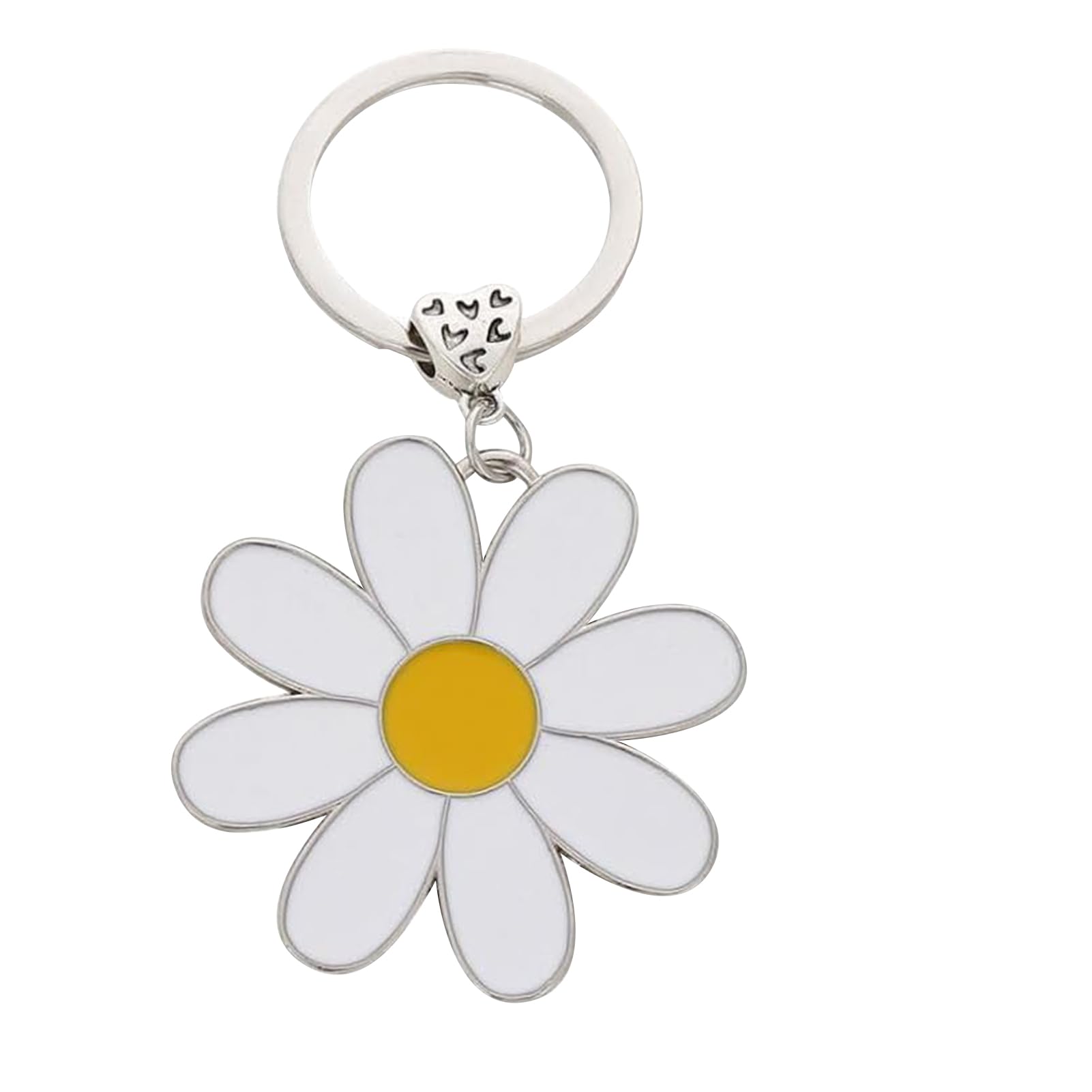 Gurfzcyuoo Cute Daisy Keychain, Enamel Bag Charm, Floral Charm for Purse Keys Metal Keyring Gift, Flower Pendant Key Holders, Bag Accessories, Travel Deco for Women Girls Flower Lovers (White)
